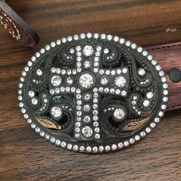 Justin Women's Vintage Cross Belt - Cognac waist 36 - Picture 8 of 9